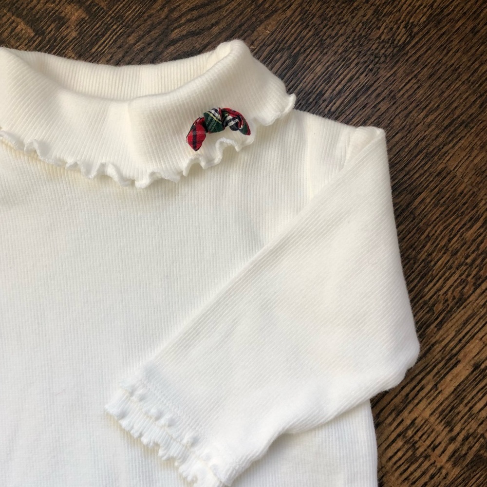 EUC Florence Eiseman ruffle turtleneck with plaid bow detail 3T